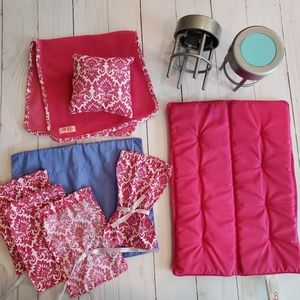 Our Generation 18" Doll Camper bedding- mattress pillow blanket curtains stools